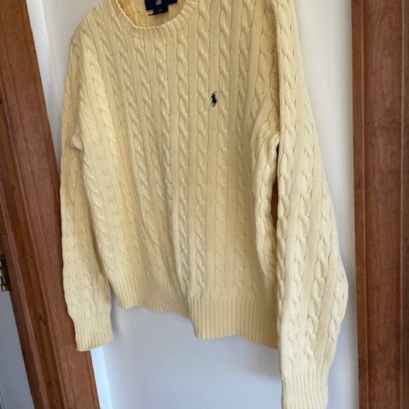 RALPH LAUREN POLO SPORT Vintage Cotton Cable Knit Yellow Sweater M - Picture 7 of 17
